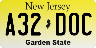 NJ license plate A32DOC