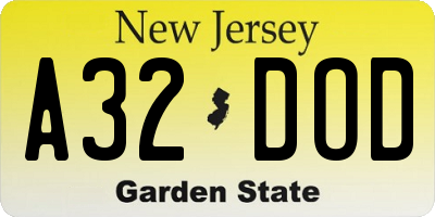 NJ license plate A32DOD