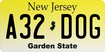 NJ license plate A32DOG