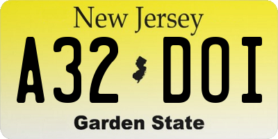 NJ license plate A32DOI
