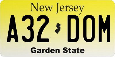 NJ license plate A32DOM