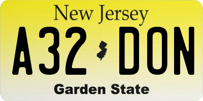 NJ license plate A32DON