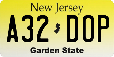 NJ license plate A32DOP