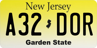 NJ license plate A32DOR