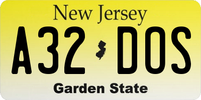 NJ license plate A32DOS