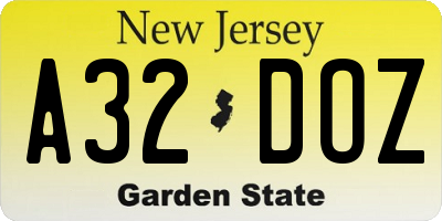 NJ license plate A32DOZ