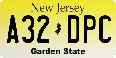 NJ license plate A32DPC