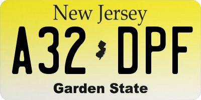 NJ license plate A32DPF
