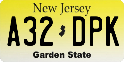 NJ license plate A32DPK