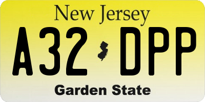 NJ license plate A32DPP