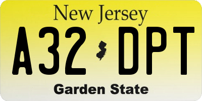 NJ license plate A32DPT