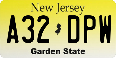 NJ license plate A32DPW