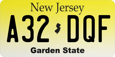 NJ license plate A32DQF