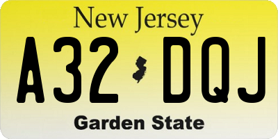 NJ license plate A32DQJ