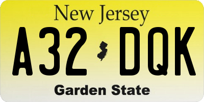 NJ license plate A32DQK