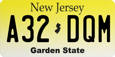 NJ license plate A32DQM