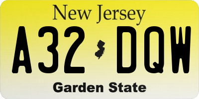 NJ license plate A32DQW