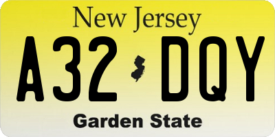 NJ license plate A32DQY