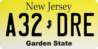 NJ license plate A32DRE