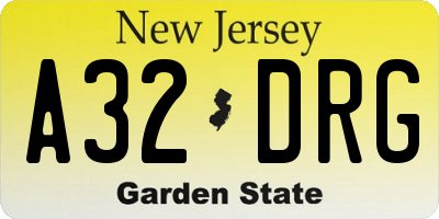 NJ license plate A32DRG