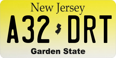 NJ license plate A32DRT