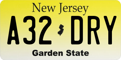 NJ license plate A32DRY