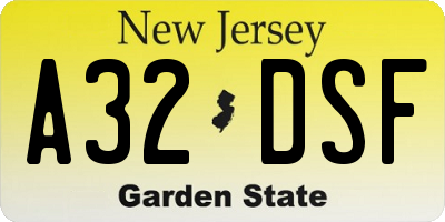 NJ license plate A32DSF