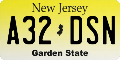 NJ license plate A32DSN