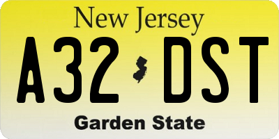 NJ license plate A32DST