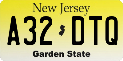 NJ license plate A32DTQ