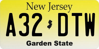 NJ license plate A32DTW