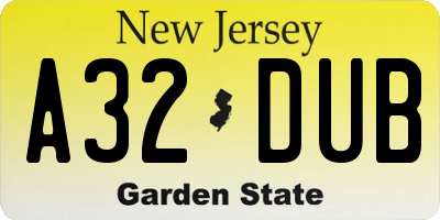 NJ license plate A32DUB