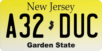 NJ license plate A32DUC