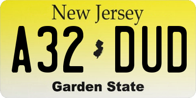 NJ license plate A32DUD