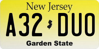NJ license plate A32DUO