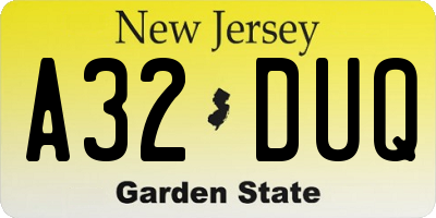 NJ license plate A32DUQ