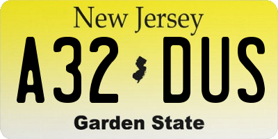 NJ license plate A32DUS