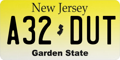 NJ license plate A32DUT