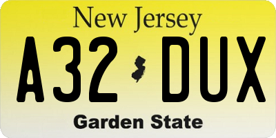 NJ license plate A32DUX