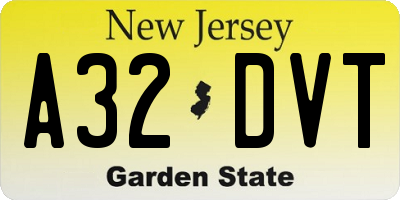 NJ license plate A32DVT
