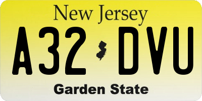 NJ license plate A32DVU