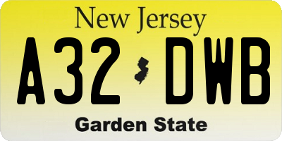 NJ license plate A32DWB