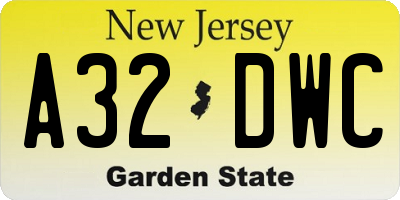 NJ license plate A32DWC