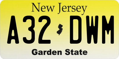 NJ license plate A32DWM