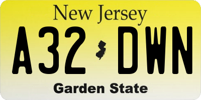 NJ license plate A32DWN