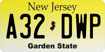 NJ license plate A32DWP