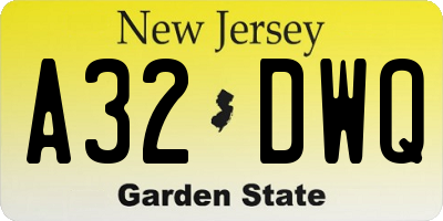 NJ license plate A32DWQ