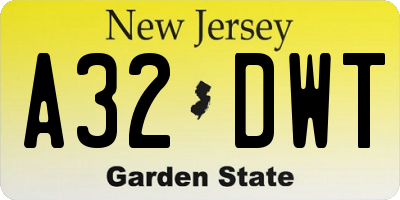 NJ license plate A32DWT