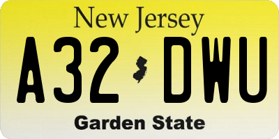 NJ license plate A32DWU
