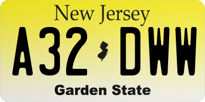 NJ license plate A32DWW